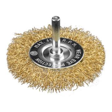 Wire wheel brush 80 mm, crimped wire, brass-plated, with 6 mm shank