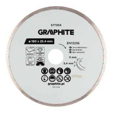 Full diamond cutting disc, 180 x 25.4 mm, wet