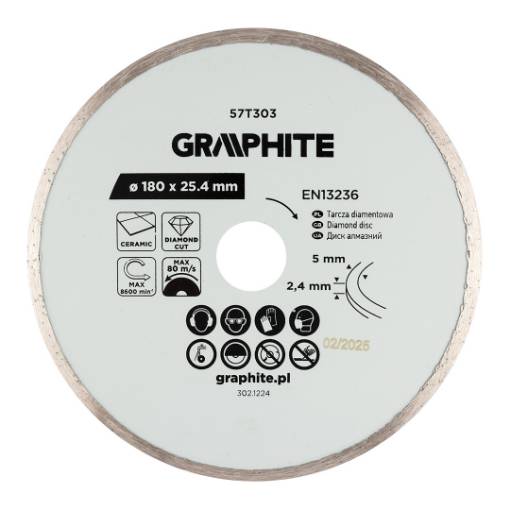 Full diamond cutting disc, 180 x 25.4 mm, wet