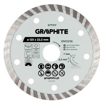 Turbo cutting diamond disc, 125 x 22.22 mm, dry