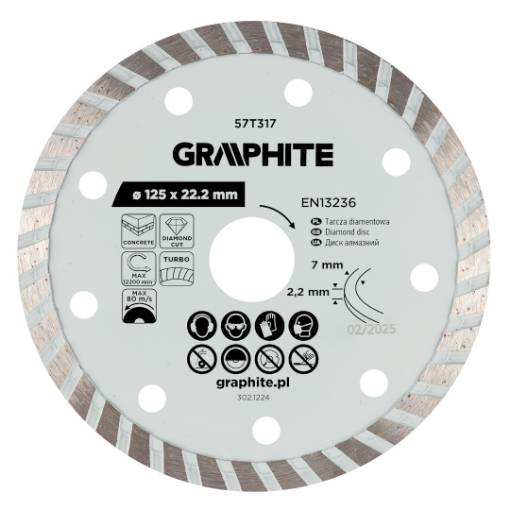 Turbo cutting diamond disc, 125 x 22.22 mm, dry