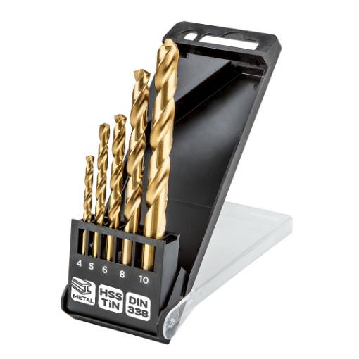 HSS-TiN metal drill bits , 4.0 - 10 mm, set of 5 pcs.