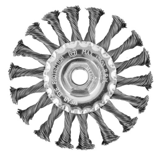 115 mm wire wheel brush, twisted steel wire, M14