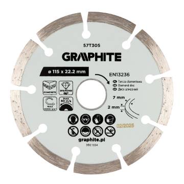 Segmented diamond cutting disc, 115 x 22.2 mm, dry