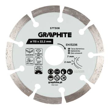 Segmented diamond cutting disc, 115 x 22.2 mm, dry and wet