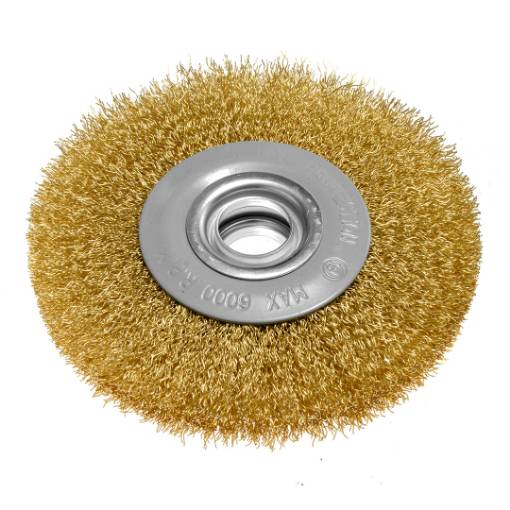 Wire wheel brush 125 x 20 mm, crimped wire, brass-plated