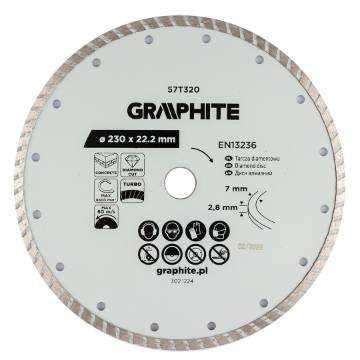 Turbo cutting diamond disc, 230 x 22.22 mm, dry
