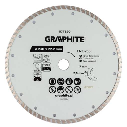 Turbo cutting diamond disc, 230 x 22.22 mm, dry