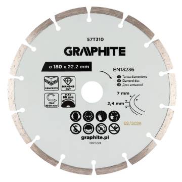 Segmented diamond cutting disc, 180 x 22.2 mm, dry