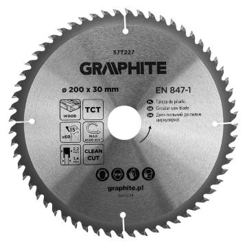 Saw blade, widia, 200 x 30 mm, 60 teeth