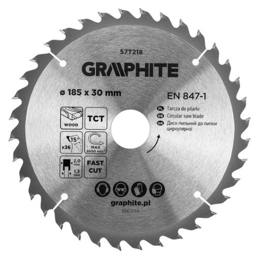 Saw blade, widia, 185 x 30 mm, 36 teeth