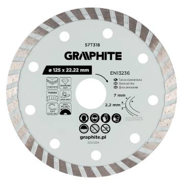 Turbo cutting diamond disc, 125 x 22.22 mm, dry and wet