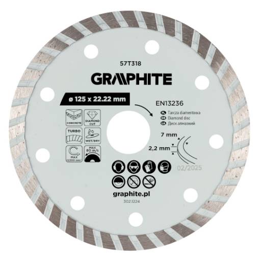 Turbo cutting diamond disc, 125 x 22.22 mm, dry and wet