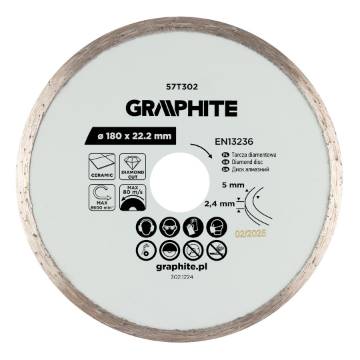 Full diamond cutting disc, 180 x 22.2 mm, wet