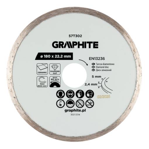 Full diamond cutting disc, 180 x 22.2 mm, wet