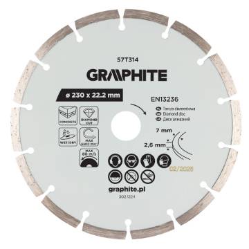 Segmented diamond cutting disc, 230 x 22.2 mm, dry and wet