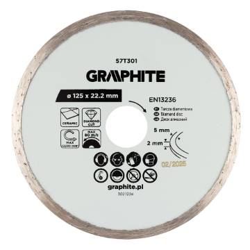 Full diamond cutting disc, 125 x 22.2 mm, wet