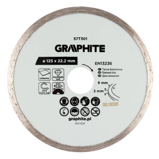 Full diamond cutting disc, 125 x 22.2 mm, wet