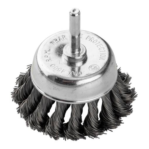 Cup wire brush 75 mm, twisted steel wire,  with 6 mm shank