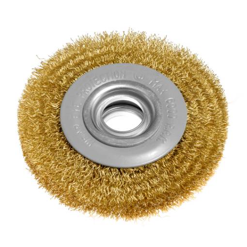 Wire wheel brush 100 x 20 mm, crimped wire, brass-plated