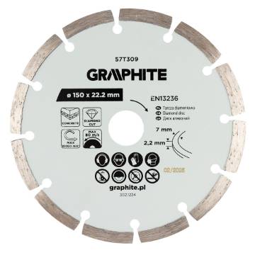 Segmented diamond cutting disc, 150 x 22.2 mm, dry