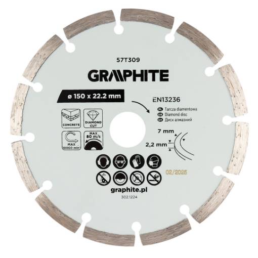 Segmented diamond cutting disc, 150 x 22.2 mm, dry