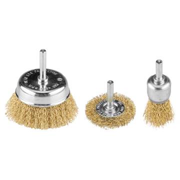 Wire brushes, crimped wire, brass-plated, 25, 50, 75 mm, 3 pcs., shank 6 mm