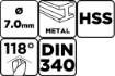 HSS metal drill, DIN 340, 7 mm