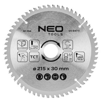 Saw blade, widia, 215 x 30 mm, 60 teeth, for aluminium