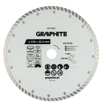 Turbo cutting diamond disc, 230 x 22.22 mm, dry and wet