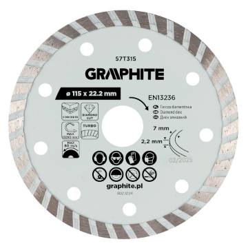 Turbo cutting diamond disc, 115 x 22.22 mm, dry