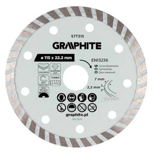 Turbo cutting diamond disc, 115 x 22.22 mm, dry