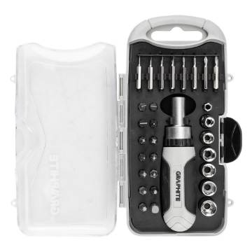 Bit and precision bit set with magnetic holder with ratchet 115 mm, 30 pcs