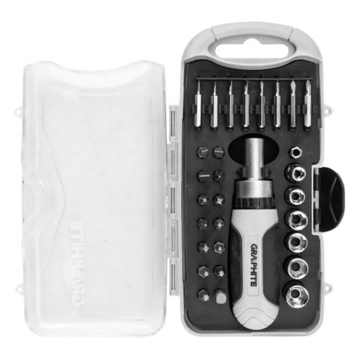 Bit and precision bit set with magnetic holder with ratchet 115 mm, 30 pcs