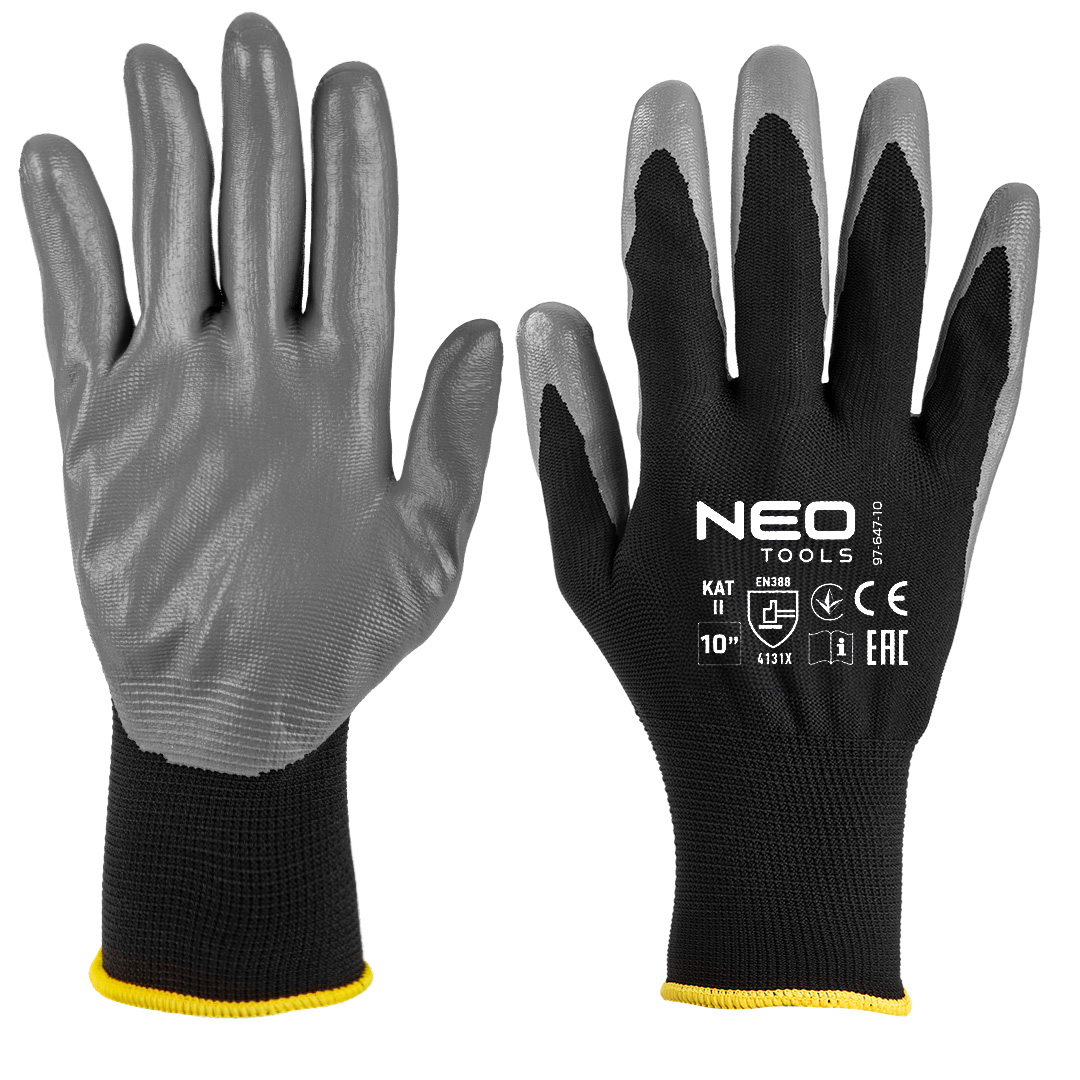 Work gloves, nitrile coated polyester, 4131X, size 7 (card)