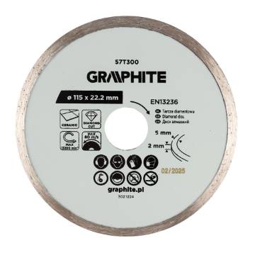 Full diamond cutting disc, 115 x 22.2 mm, wet