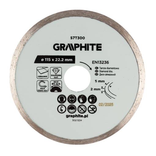 Full diamond cutting disc, 115 x 22.2 mm, wet