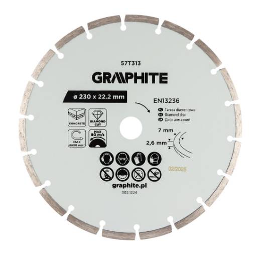 Segmented diamond cutting disc, 230 x 22.2 mm, dry
