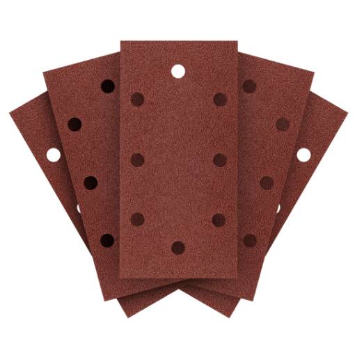 Sanding paper, velcro  93 x 185 mm, P80, 5 pcs. with 8 holes