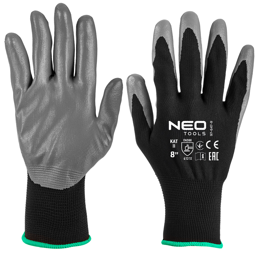 Work gloves, nitrile coated polyester, 4131X, size 7 (card)