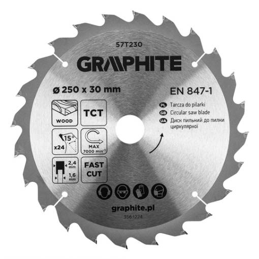 Circular saw blades with HM tips 250 x 30mm, 24 teeth