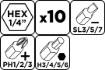 Bit set SL3/5/7, PH1/2/3, H3/4/5/6 x 25 mm, 10 pcs.