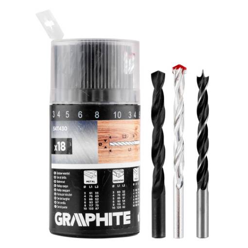 Set of drill bits for metal, wood, brick: 3, 4, 5, 6, 8, 10 mm, 18 pcs