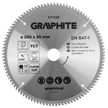 Saw blade, widia, 250 x 30 mm, 100 teeth, for aluminium