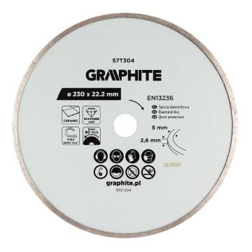 Full diamond cutting disc, 230 x 22.2 mm, wet
