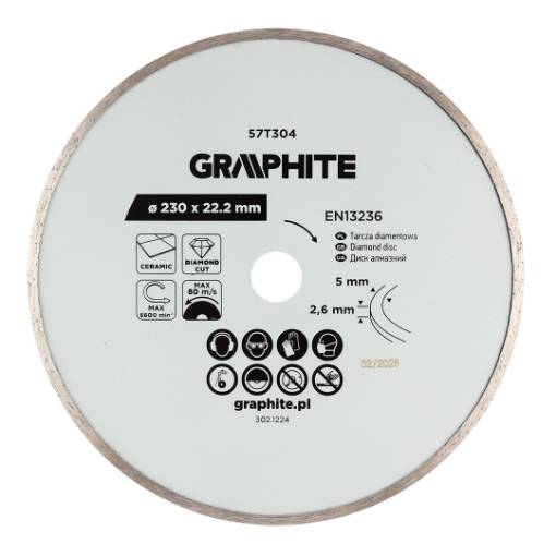 Full diamond cutting disc, 230 x 22.2 mm, wet