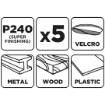 Sanding paper, velcro  93 x 185 mm, P240, 5 pcs. with 8 holes