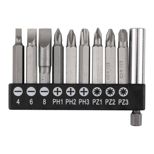 Bit set SL4/6/8, PH1/2/3, PZ1/2/3 x 50 mm, with 60 mm magnetic holder, 10 pcs.