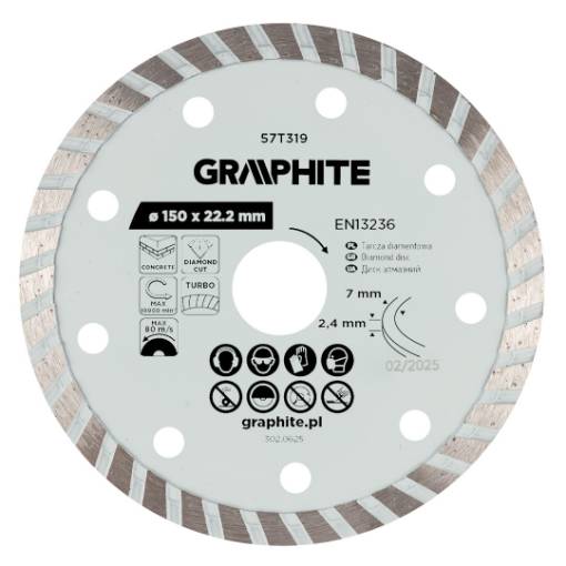 Turbo cutting diamond disc, 150 x 22.22 mm, dry