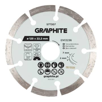 Segmented diamond cutting disc, 125 x 22.2 mm, dry